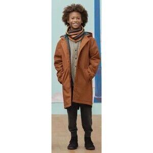 Uniqlo X JW Anderson Fishtail Parka Hooded Trench Rain Coat Kids Sz 7-8 Brown